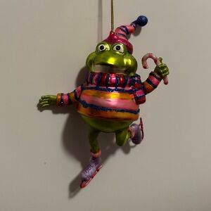 Colorful Frog Ornament with Skates - Christmas